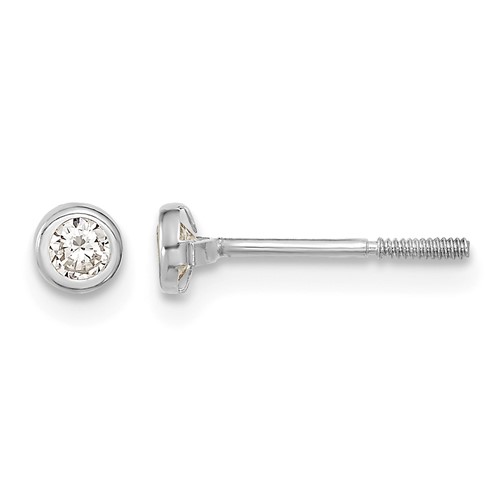14K Madi K White Gold Polished CZ Bezel Screwback Post Earrings