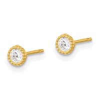 14K Yellow Gold Madi K 4mm Round CZ Milgrain Bezel Post Earrings view 2