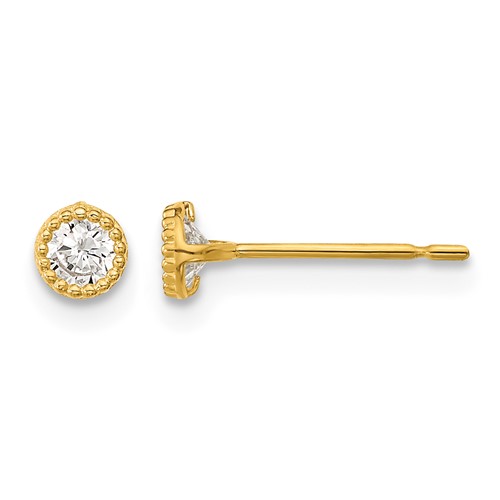 14K Yellow Gold Madi K 4mm Round CZ Milgrain Bezel Post Earrings