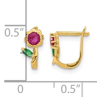 14K Yellow Gold Madi K Polished Red and Green CZ Flower Hinged Earrings view 4