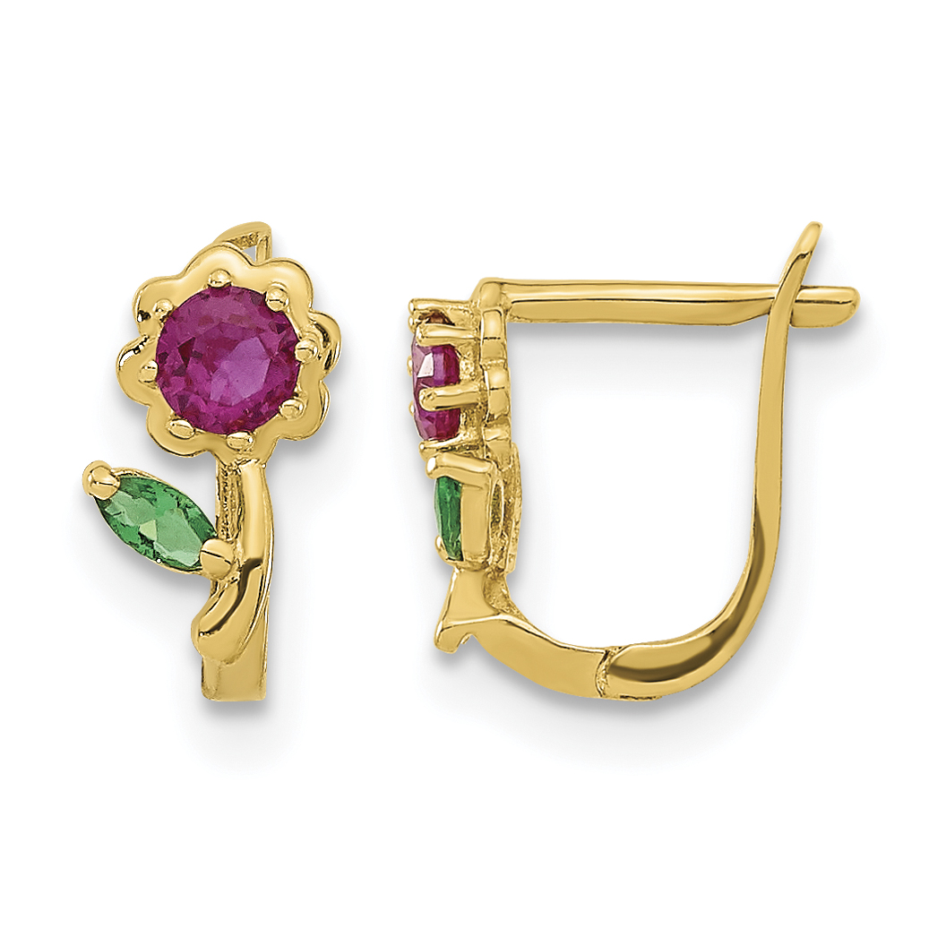 14k Madi K Polished Red & Green CZ Flower Hoops (SE2521)