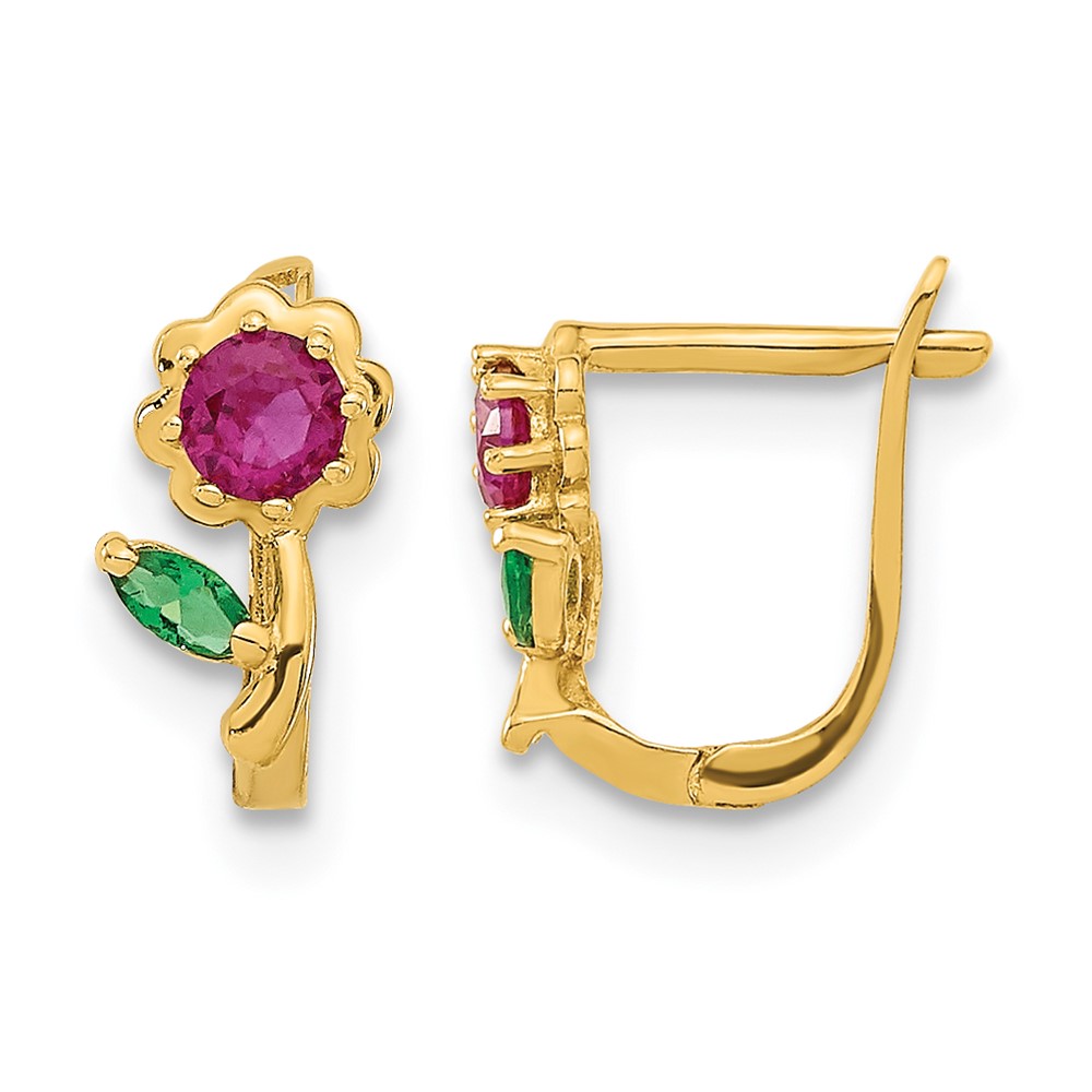 14k Madi K Polished Red & Green CZ Flower Hoops (SE2521)