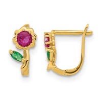 14K Yellow Gold Madi K Polished Red and Green CZ Flower Hinged Earrings view 1