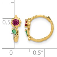 14K Yellow Gold Madi K Red and Green CZ Hinged Hoop Earrings view 4