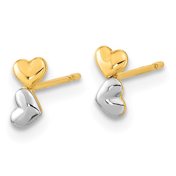 14k Madi K Two-tone Double Heart Childrens Post Earrings