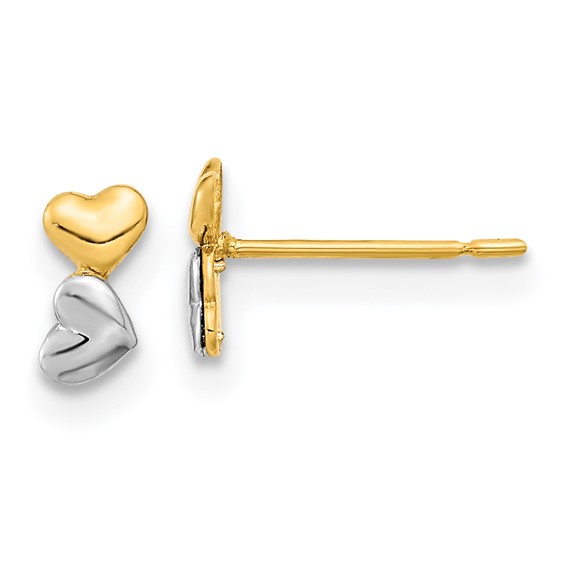 14k Madi K Two-tone Double Heart Childrens Post Earrings