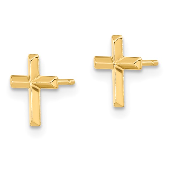14k Madi K Polished 3-D Cross Childrens Post Earrings
