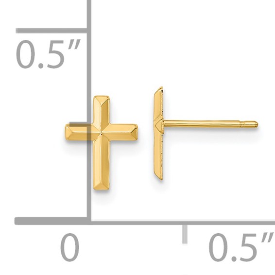 14k Madi K Polished 3-D Cross Childrens Post Earrings