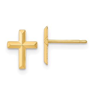 14k Madi K Polished 3-D Cross Childrens Post Earrings