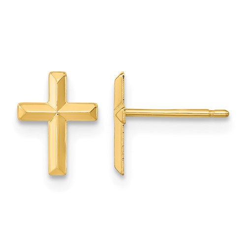 14K Yellow Gold Madi K Polished 3-D Cross Post Earrings