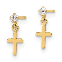 14K Yellow Gold Madi K CZ Cross Post Dangle Earrings view 2