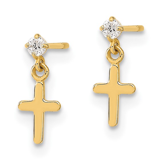 14k Madi K CZ Cross Childrens Post Dangle Earrings