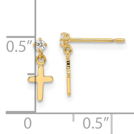 14k Madi K CZ Cross Childrens Post Dangle Earrings