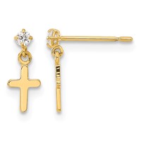 14K Yellow Gold Madi K CZ Cross Post Dangle Earrings view 1