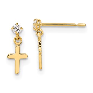 14k Madi K CZ Cross Childrens Post Dangle Earrings