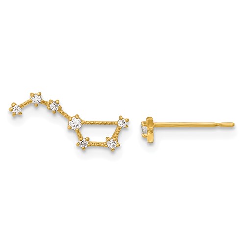 14K Yellow Gold Madi K CZ 1 Stud Star and 1 Little Dipper Post Earrings