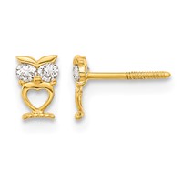 14K Yellow Gold Madi K Owl Earrings with CZ Eyes Screwback Post view 1