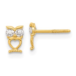 14k Madi K Owl with CZ Eyes Screwback Childrens Post Earrings