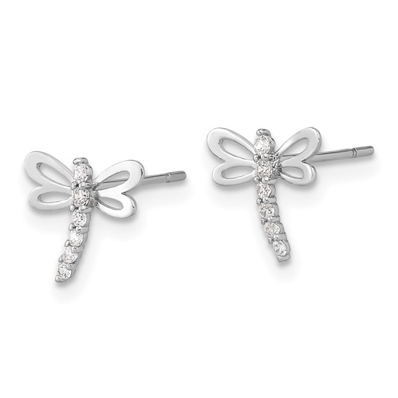 14k White Gold Madi K Polished CZ Dragonfly Childrens Post Earrings