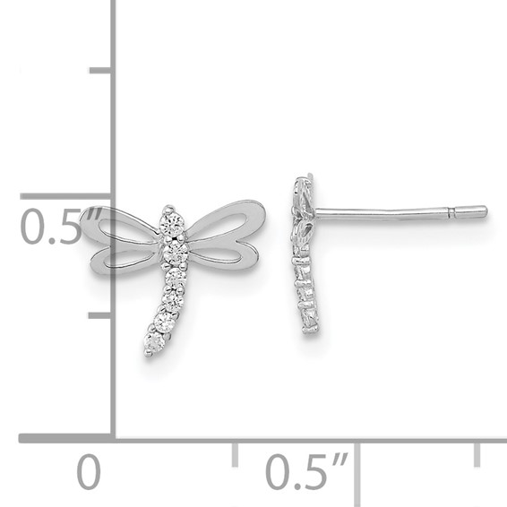 14k White Gold Madi K Polished CZ Dragonfly Childrens Post Earrings