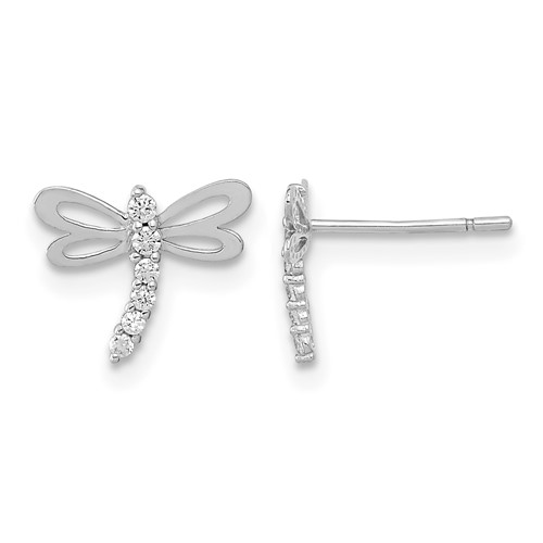 14K White Gold Madi K Polished CZ Dragonfly Post Earrings
