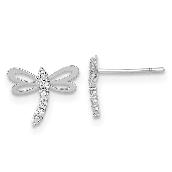14k White Gold Madi K Polished CZ Dragonfly Childrens Post Earrings