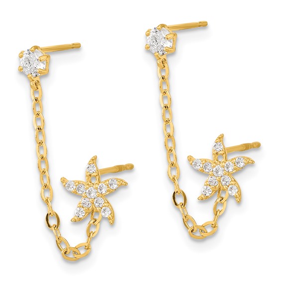 14k Madi K CZ Starfish Double Post with Chain Single Earring