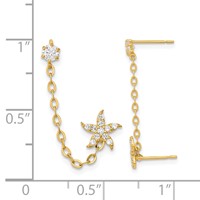 14K Yellow Gold Madi K CZ Starfish Double Post Earring with Chain Single view 3
