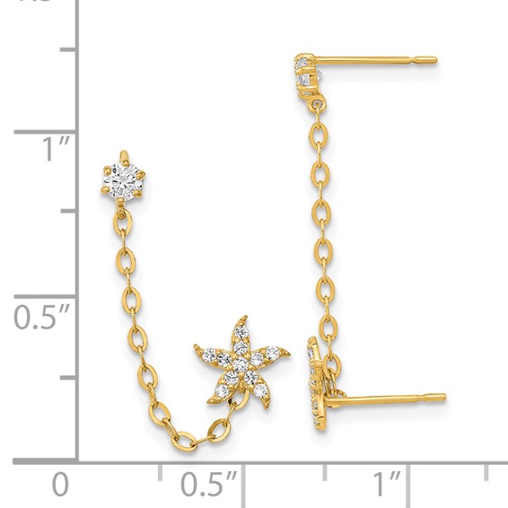 14k Madi K CZ Starfish Double Post with Chain Single Earring
