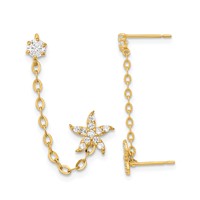 14K Yellow Gold Madi K CZ Starfish Double Post Earring with Chain Single view 1