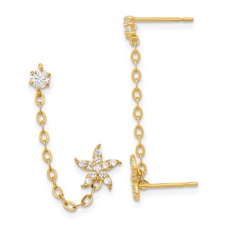 14k Madi K CZ Starfish Double Post with Chain Single Earring