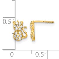 14K Yellow Gold Madi K Polished CZ Sitting Cat Screwback Post Earrings view 3