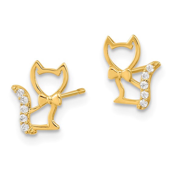 14k Madi K Kitten with CZ Tail Childrens Post Earrings