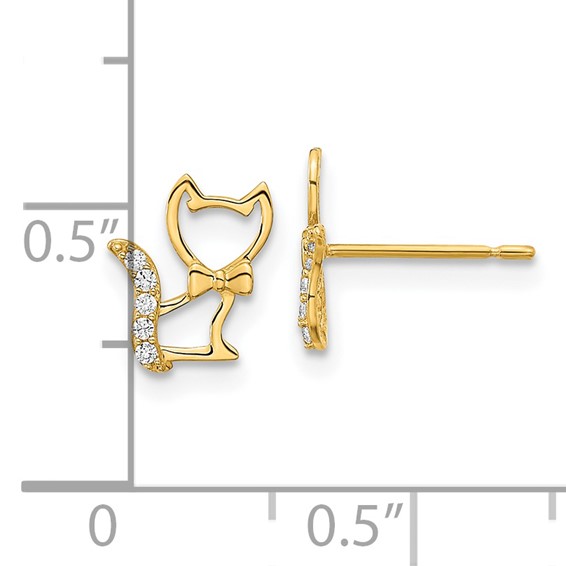 14k Madi K Kitten with CZ Tail Childrens Post Earrings