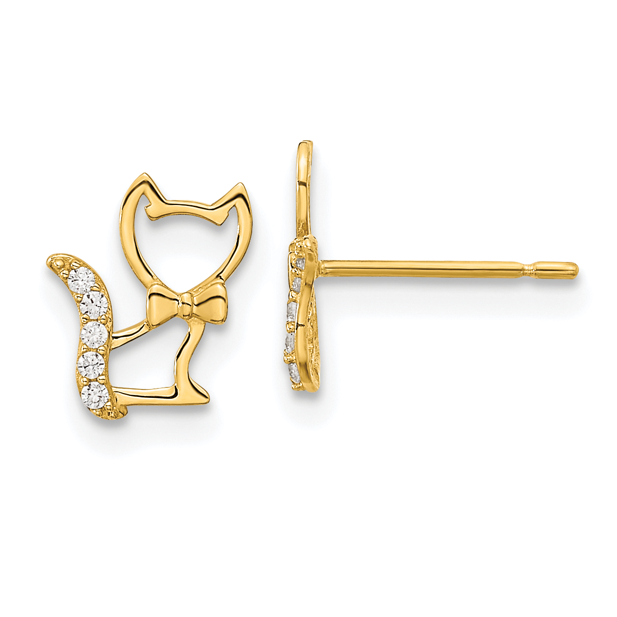 14k Madi K Childrens Kitten w/CZ Tail Post Earrings (SE2568)