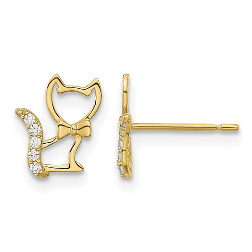 14K Yellow Gold Madi K Kitten Earrings with CZ Tail Post
