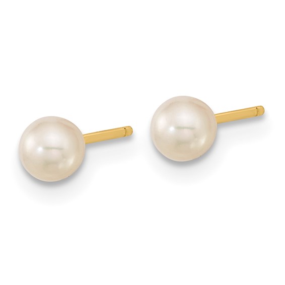 14k Madi K 4mm Ball / 4mm CZ / 3-4mm White Round Freshwater Cultured Pearl 3-Pair Post Earring Set