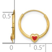14K Yellow Gold Madi K Polished Red Enameled Heart Hoop Earrings view 3