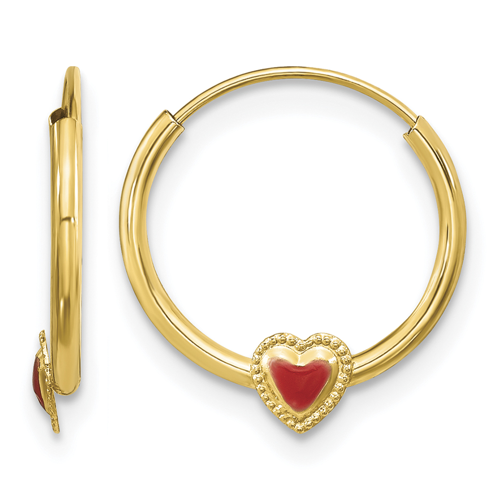 14k Madi K Polished Red Enameled Heart Hoops (SE2577)