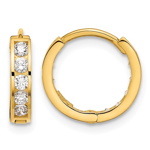 14K Yellow Gold Madi K Round Square CZ Reversible 2.5x 12mm Hinged Hoop Earrings