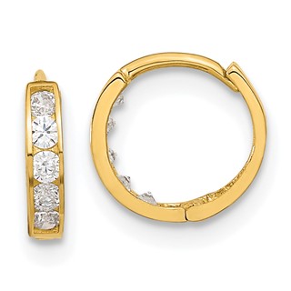 14k Madi K CZ 2x9mm Hinged Hoop Earrings
