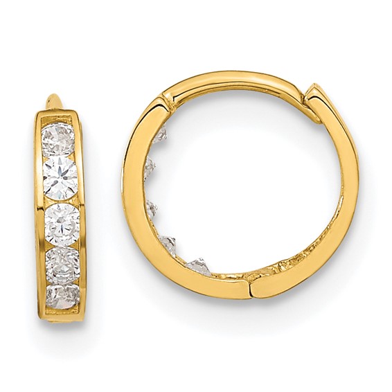 14k Madi K CZ 2x9mm Hinged Hoop Earrings