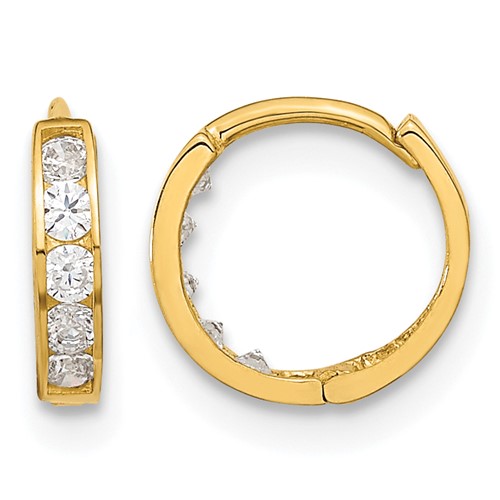 14K Yellow Gold Madi K CZ 2x 9mm Hinged Hoop Earrings