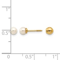14K Yellow Gold Madi K Reversible 3-4mm White Round Freshwater Cultured Pearl and Bead Screwback Post Earrings view 4