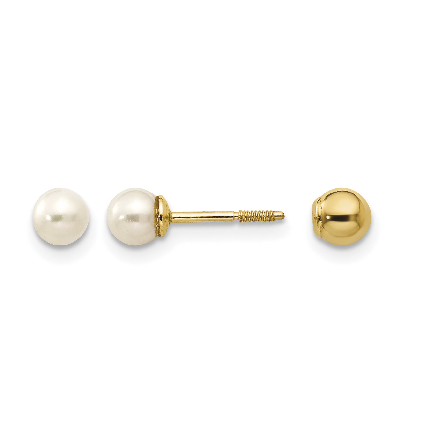 14k Madi K Reversible 3.75-4mm FW Cultured Pearl & Gold Bead Earrings (SE262)
