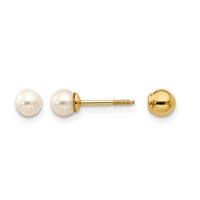 14K Yellow Gold Madi K Reversible 3-4mm White Round Freshwater Cultured Pearl and Bead Screwback Post Earrings view 1