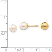 14K Yellow Gold Madi K Reversible 5-6mm White Round Freshwater Cultured Pearl and Bead Screwback Post Earrings view 4