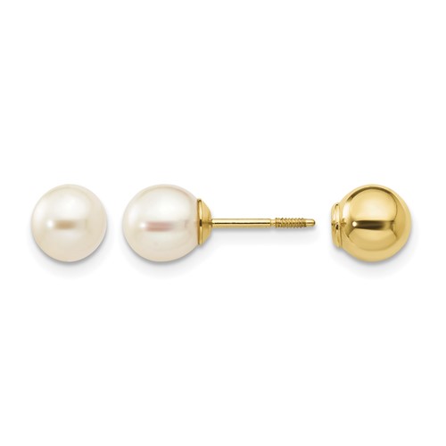 14K Yellow Gold Madi K Reversible 5-6mm White Round Freshwater Cultured Pearl and Bead Screwback Post Earrings