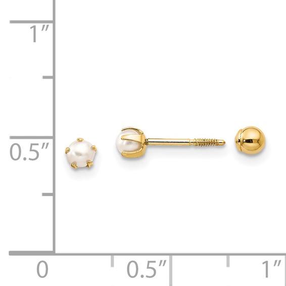 14k Madi K Reversible 2-3mm White Round Freshwater Cultured Pearl and Bead Screwback Post Earrings