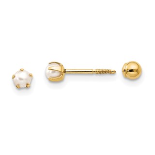 14k Madi K Reversible 2-3mm White Round Freshwater Cultured Pearl and Bead Screwback Post Earrings